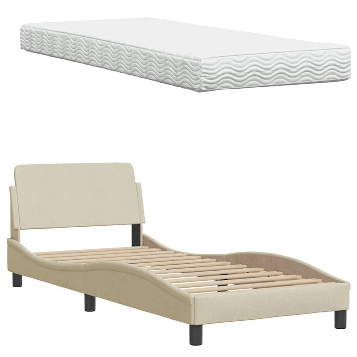 Bed With Mattress &amp;quot;Hanko&amp;quot; Cream Fabric