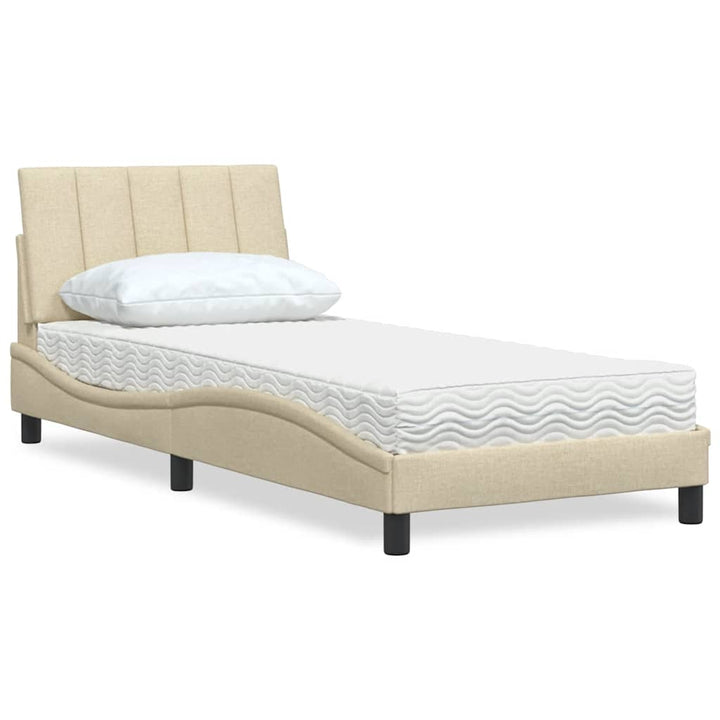 Bed With Mattress &amp;quot;Hanko&amp;quot; Cream Fabric