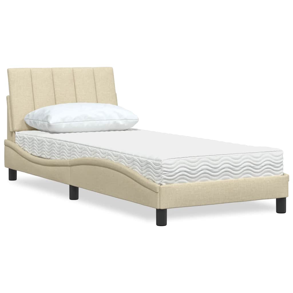 Bed With Mattress &amp;quot;Hanko&amp;quot; Cream Fabric