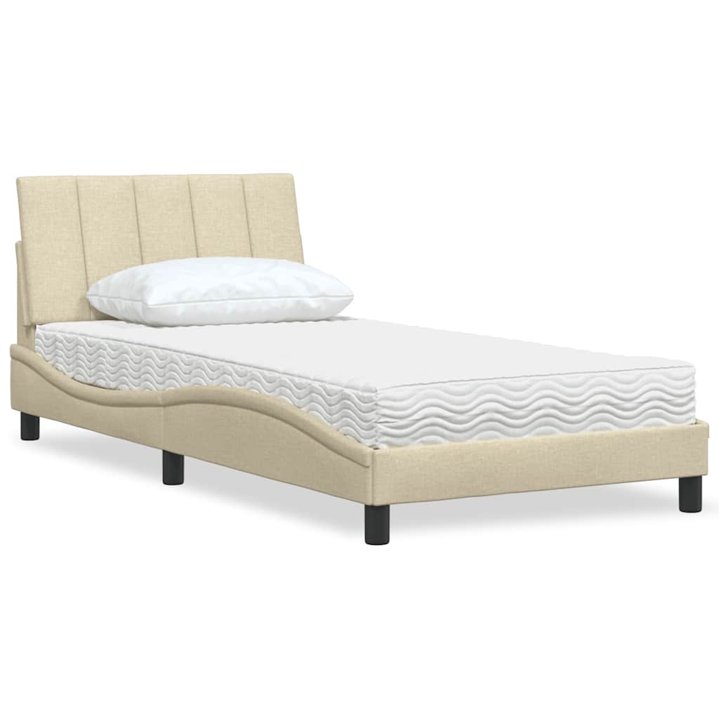 Bed With Mattress &amp;quot;Hanko&amp;quot; Cream Fabric