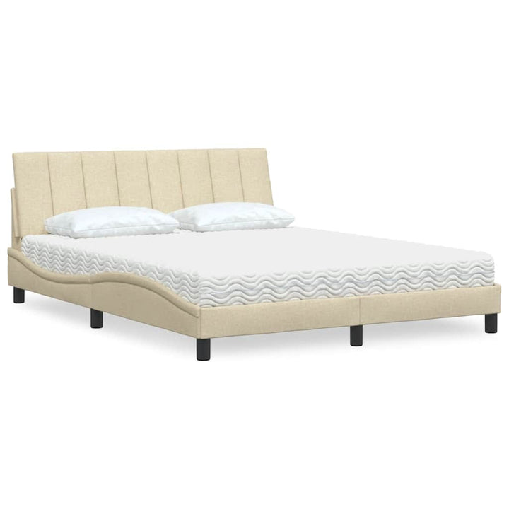 Bed With Mattress &amp;quot;Hanko&amp;quot; Cream Fabric