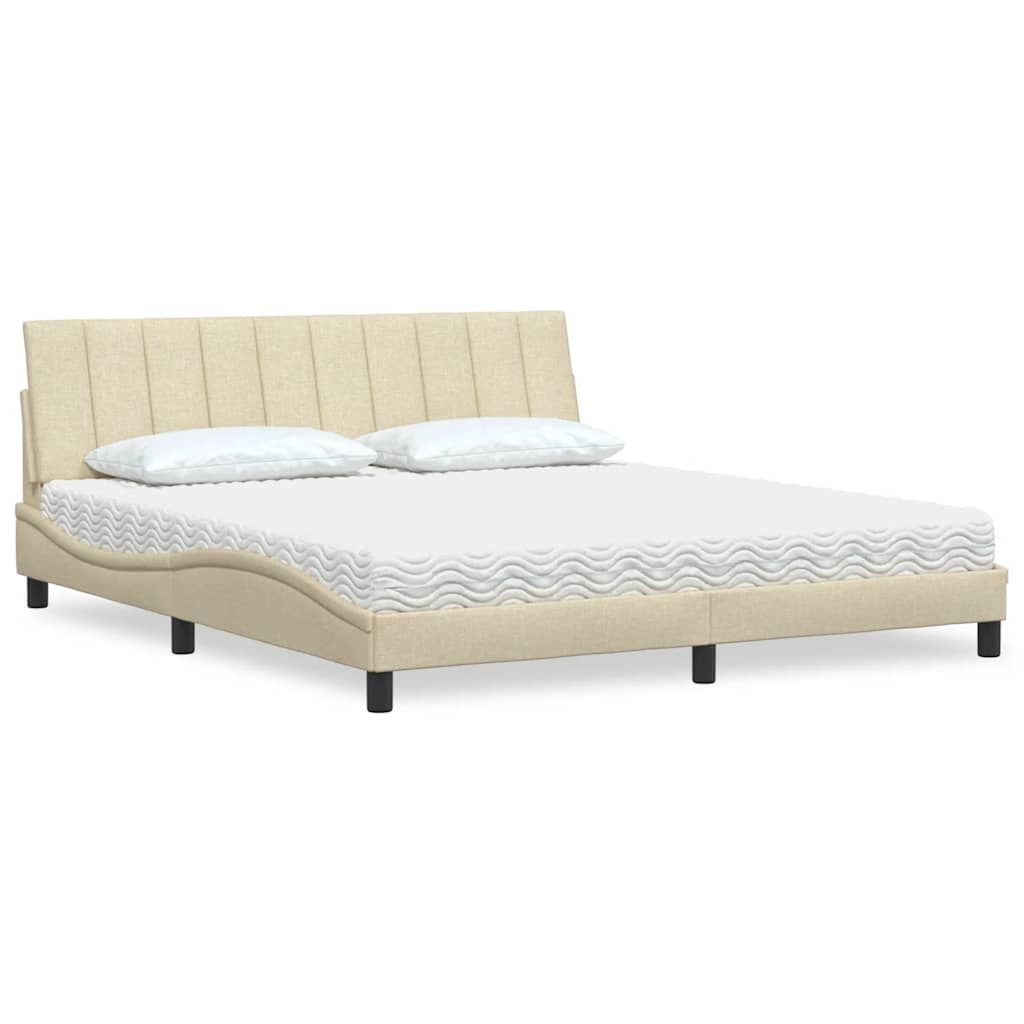 Bed With Mattress &amp;quot;Hanko&amp;quot; Cream Fabric