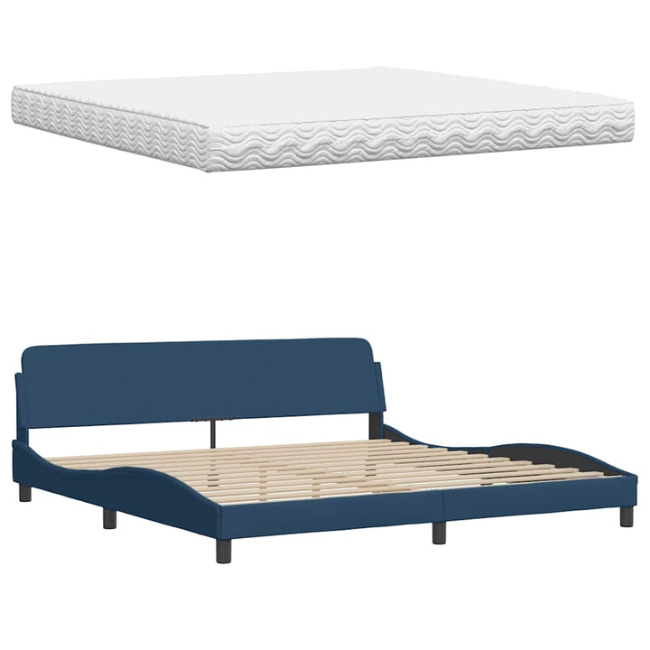 Bed With Mattress &amp;quot;Hanko&amp;quot; Blue Fabric