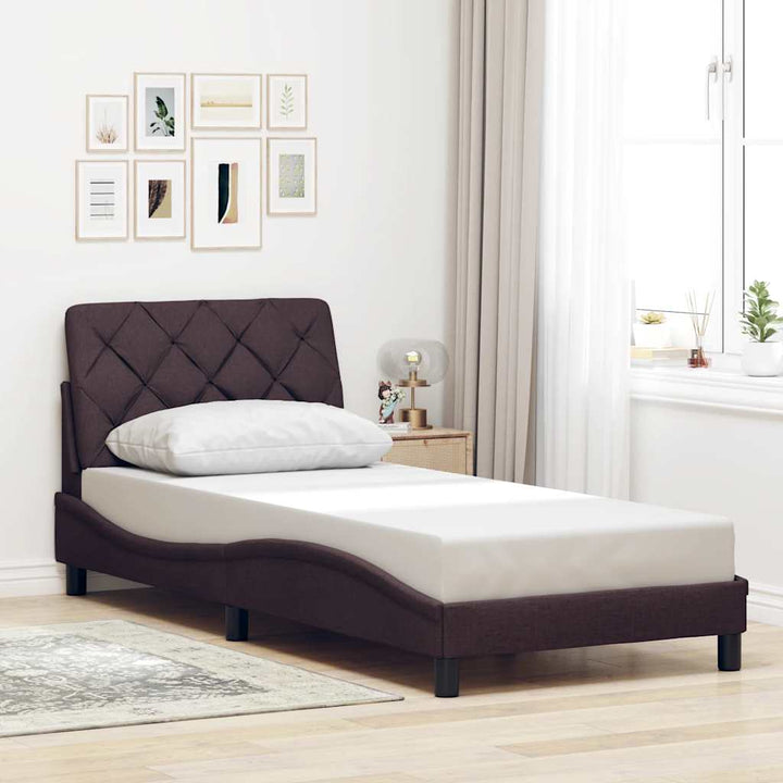 Bed Frame Without Mattress Dark Brown Fabric