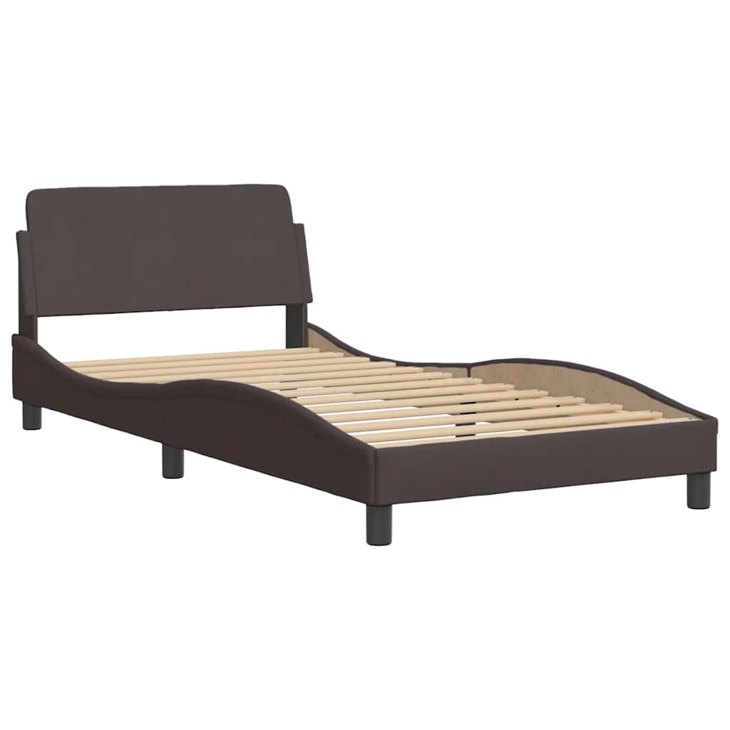Bed Frame Without Mattress Dark Brown Fabric