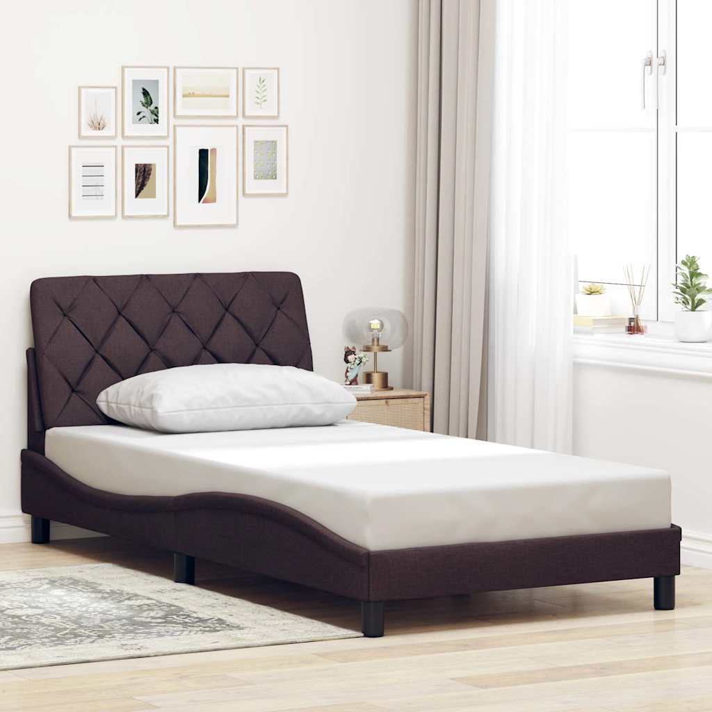 Bed Frame Without Mattress Dark Brown Fabric