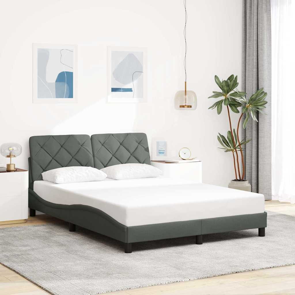 Bed Frame Without Mattress Dark Brown Fabric