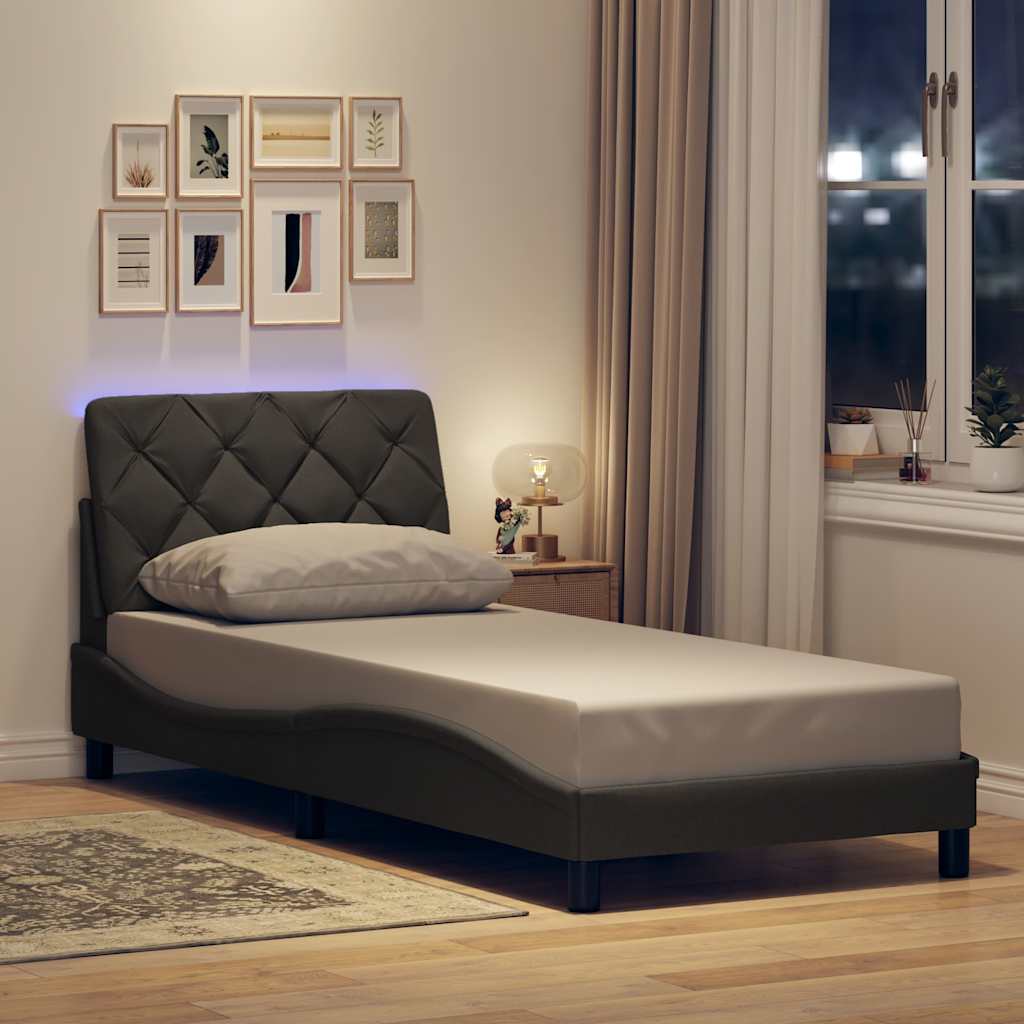 Bed Frame With Led Without Mattress Blue Fabric