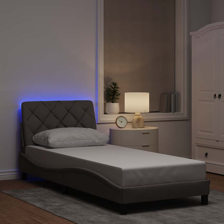 Bed Frame With Led Without Mattress Blue Fabric
