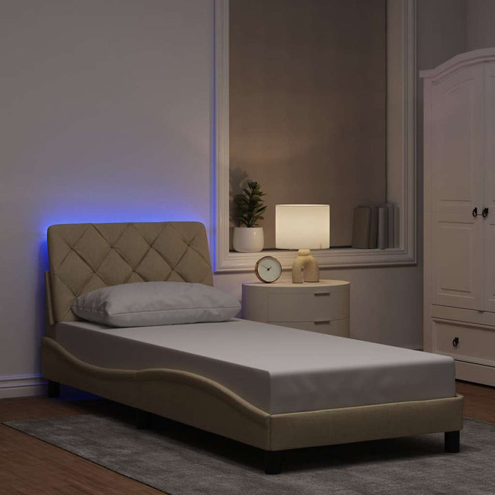 Bed Frame With Led Without Mattress Blue Fabric