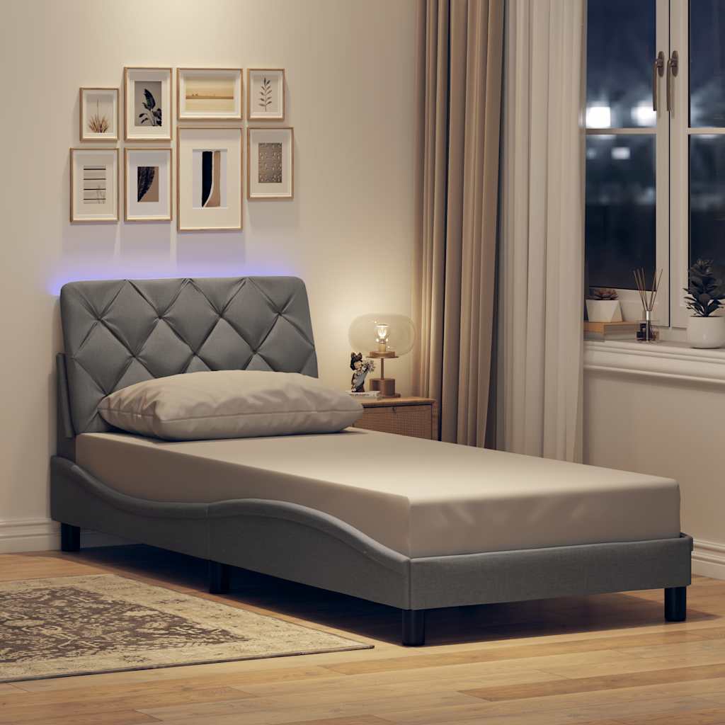 Bed Frame With Led Without Mattress Blue Fabric