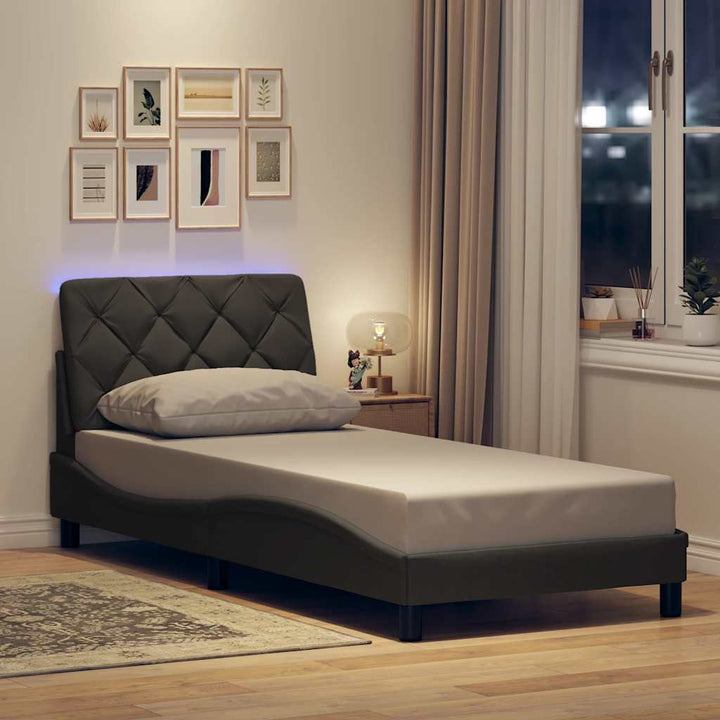 Bed Frame With Led Without Mattress Blue Fabric