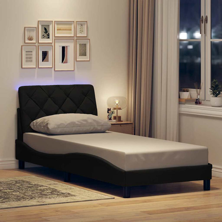 Bed Frame With Led Without Mattress Blue Fabric