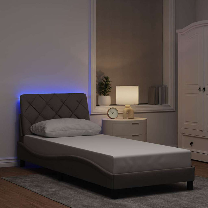 Bed Frame With Led Without Mattress Blue Fabric