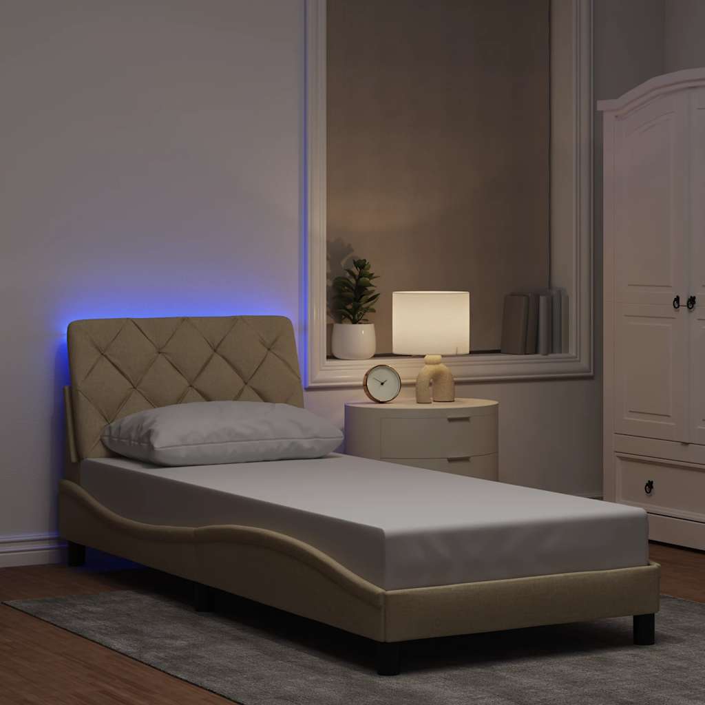 Bed Frame With Led Without Mattress Blue Fabric