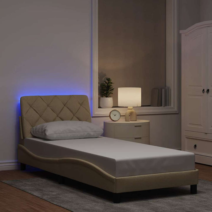 Bed Frame With Led Without Mattress Blue Fabric