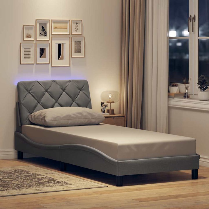 Bed Frame With Led Without Mattress Blue Fabric