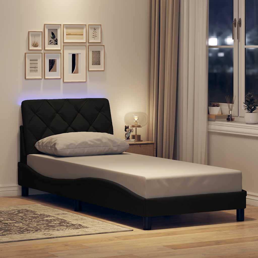 Bed Frame With Led Without Mattress Blue Fabric