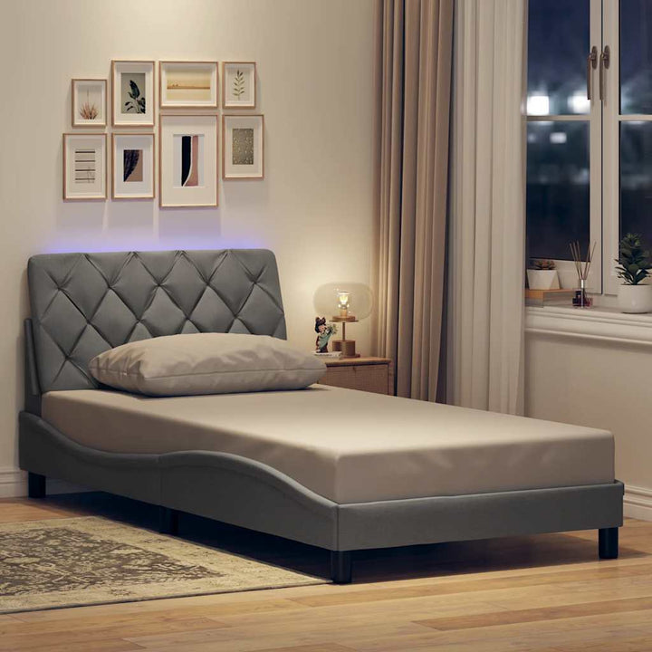 Bed Frame With Led Without Mattress Blue Fabric