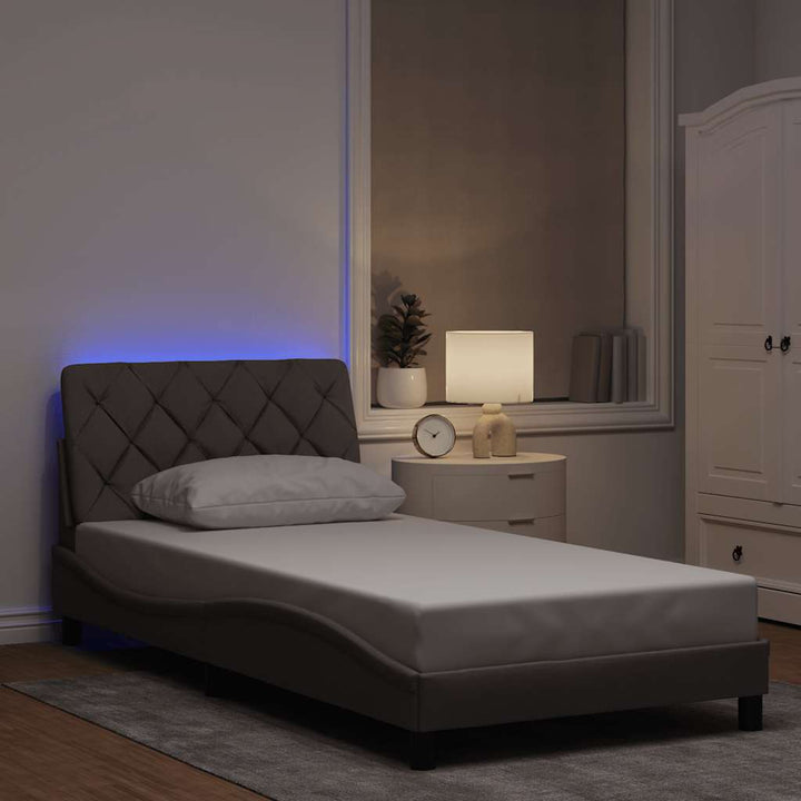 Bed Frame With Led Without Mattress Blue Fabric