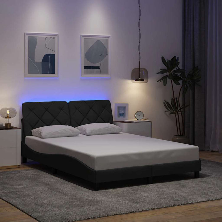 Bed Frame With Led Without Mattress Blue Fabric