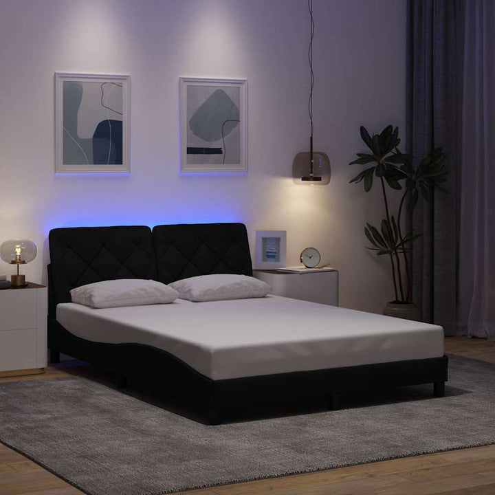 Bed Frame With Led Without Mattress Blue Fabric