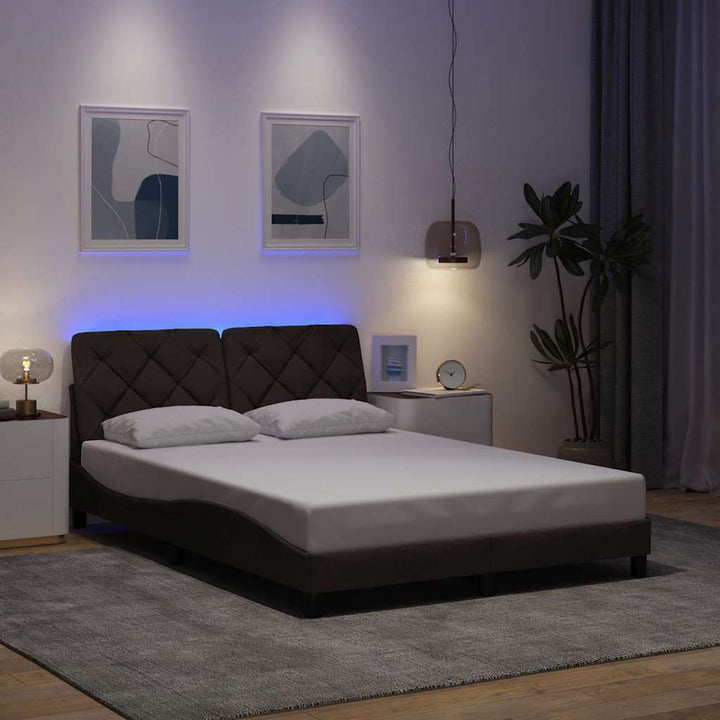 Bed Frame With Led Without Mattress Blue Fabric