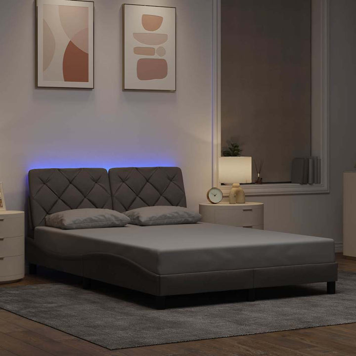 Bed Frame With Led Without Mattress Blue Fabric