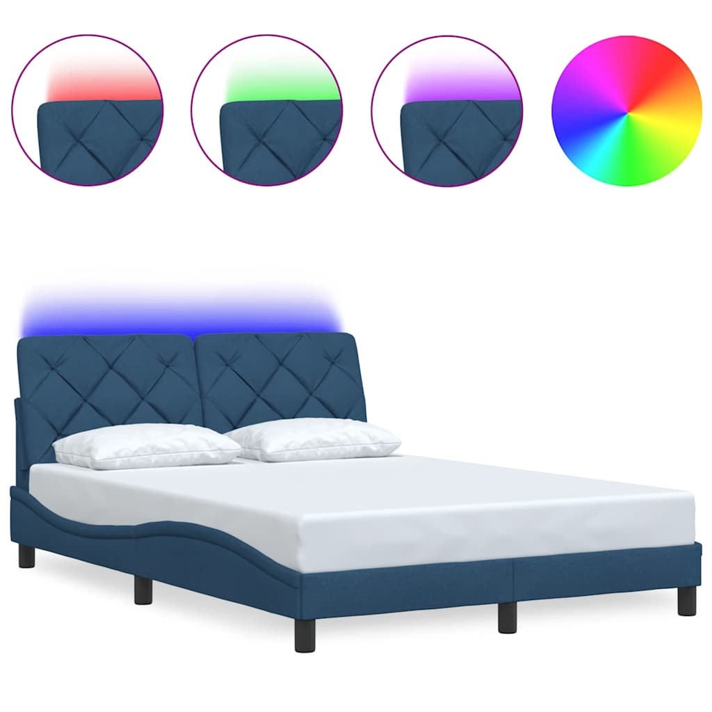 Bed Frame With Led Without Mattress Blue Fabric