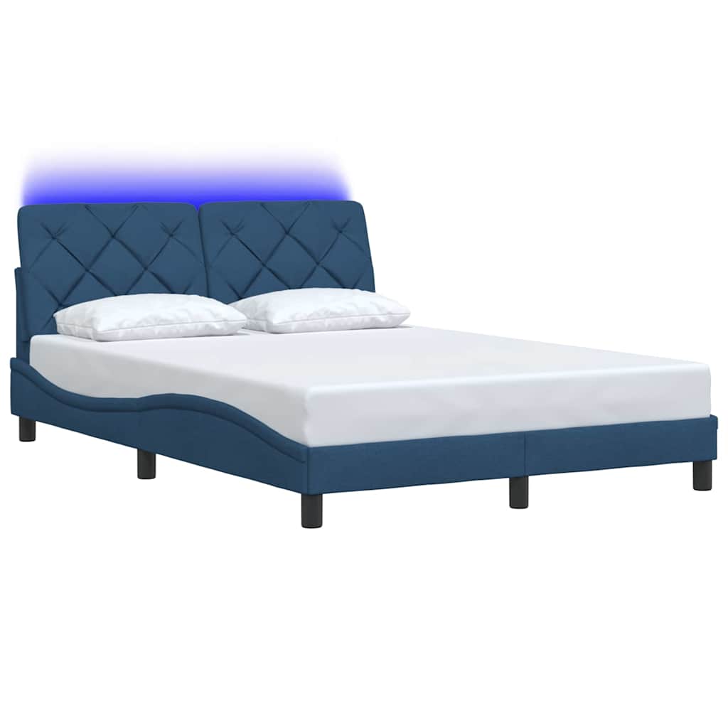 Bed Frame With Led Without Mattress Blue Fabric