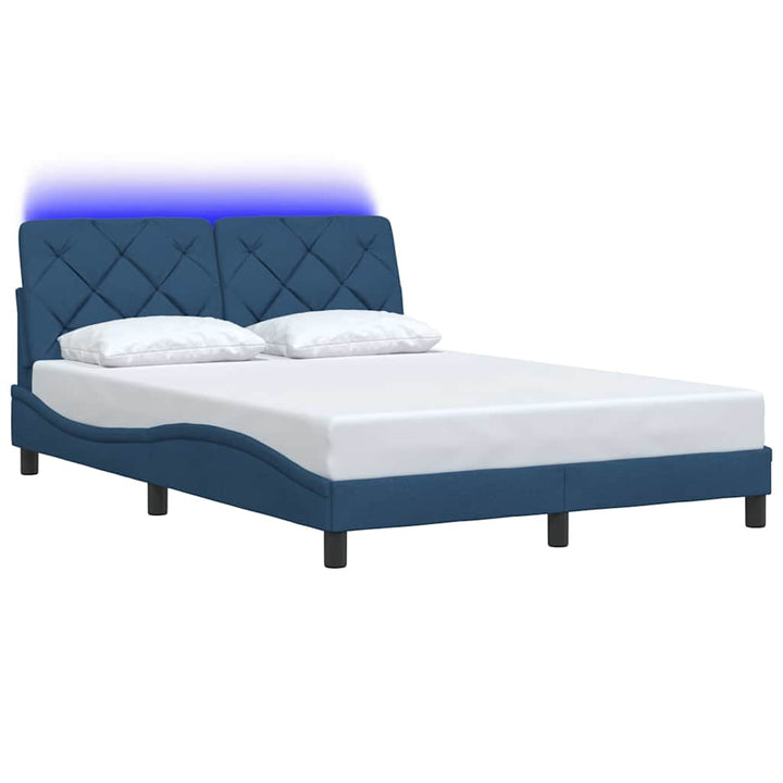Bed Frame With Led Without Mattress Blue Fabric