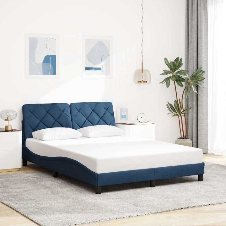 Bed Frame With Led Without Mattress Blue Fabric