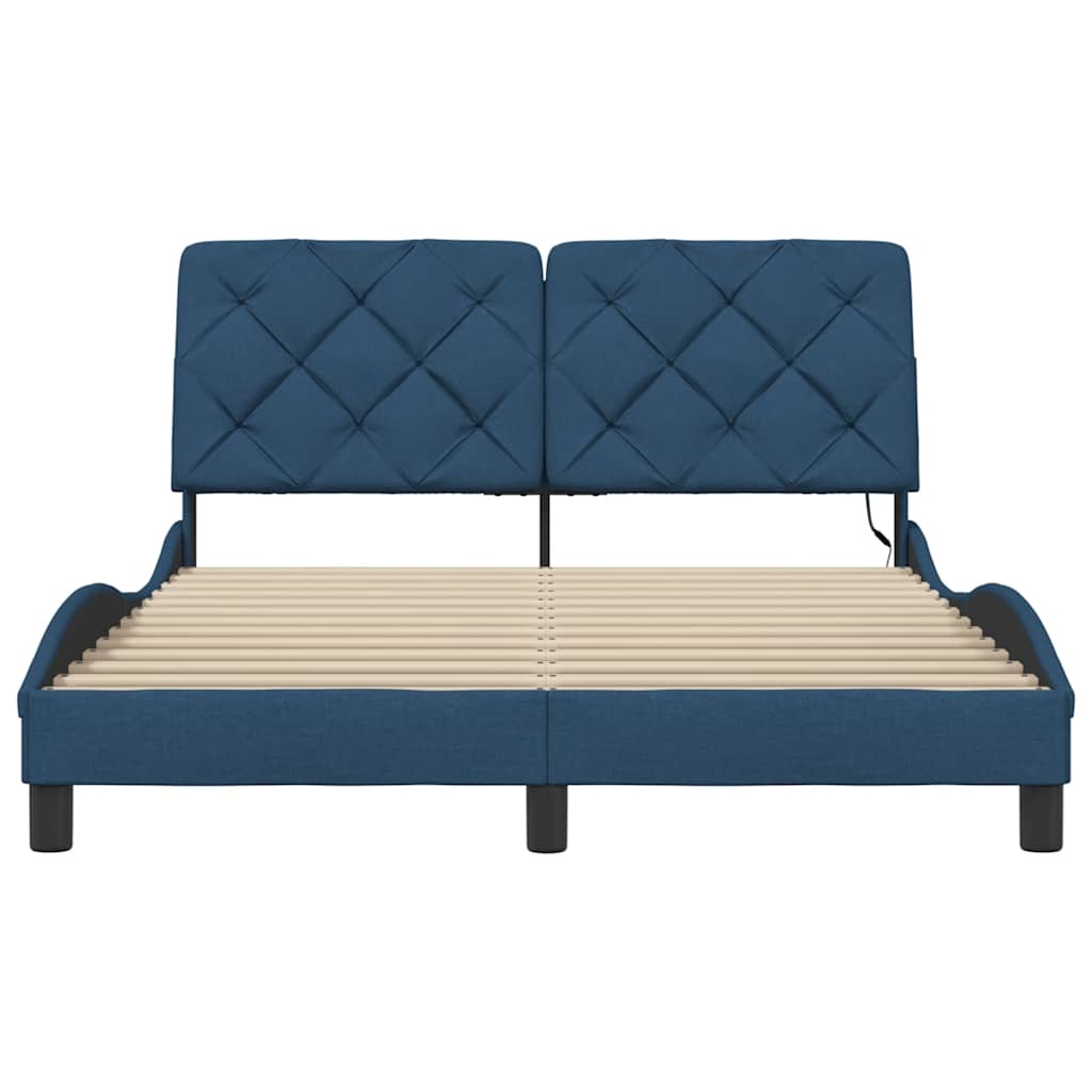 Bed Frame With Led Without Mattress Blue Fabric