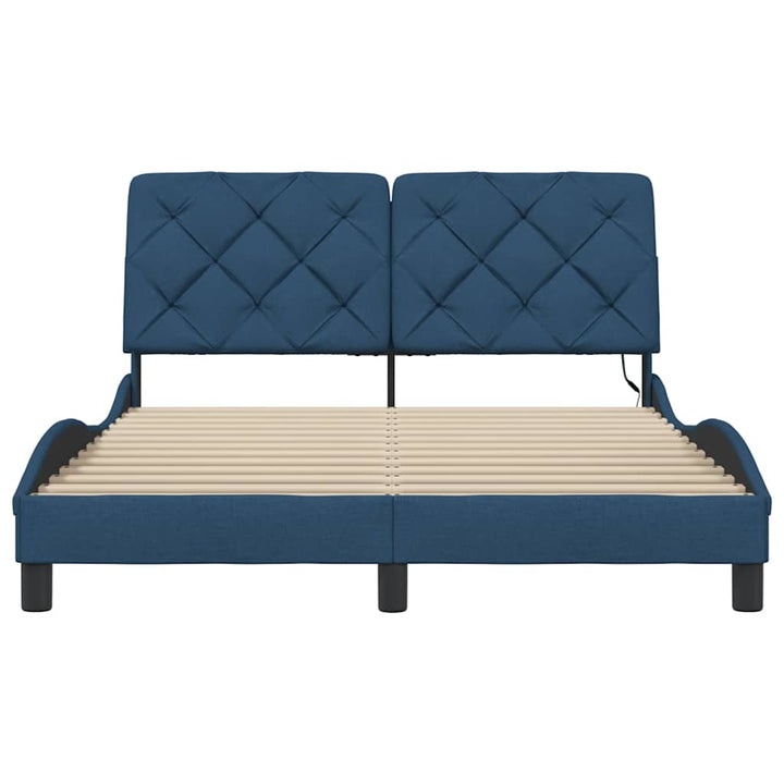 Bed Frame With Led Without Mattress Blue Fabric