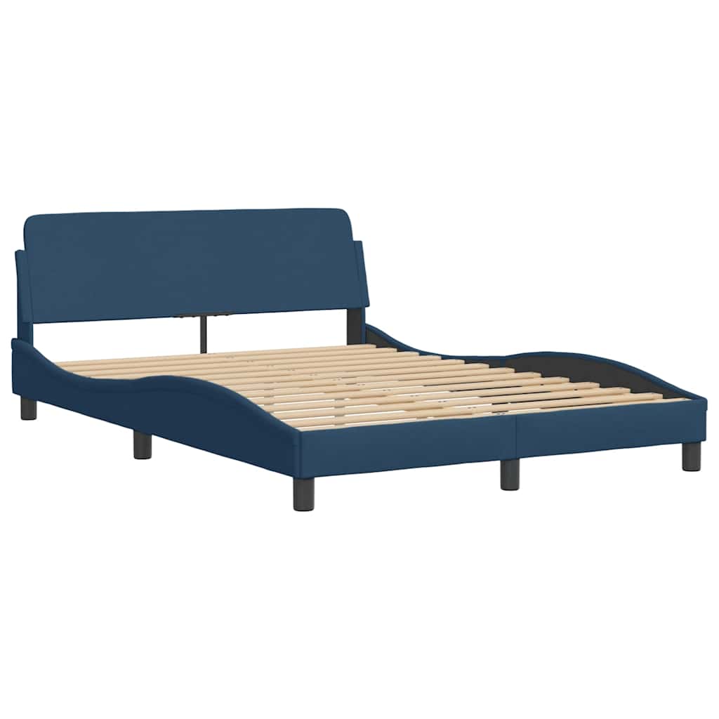 Bed Frame With Led Without Mattress Blue Fabric
