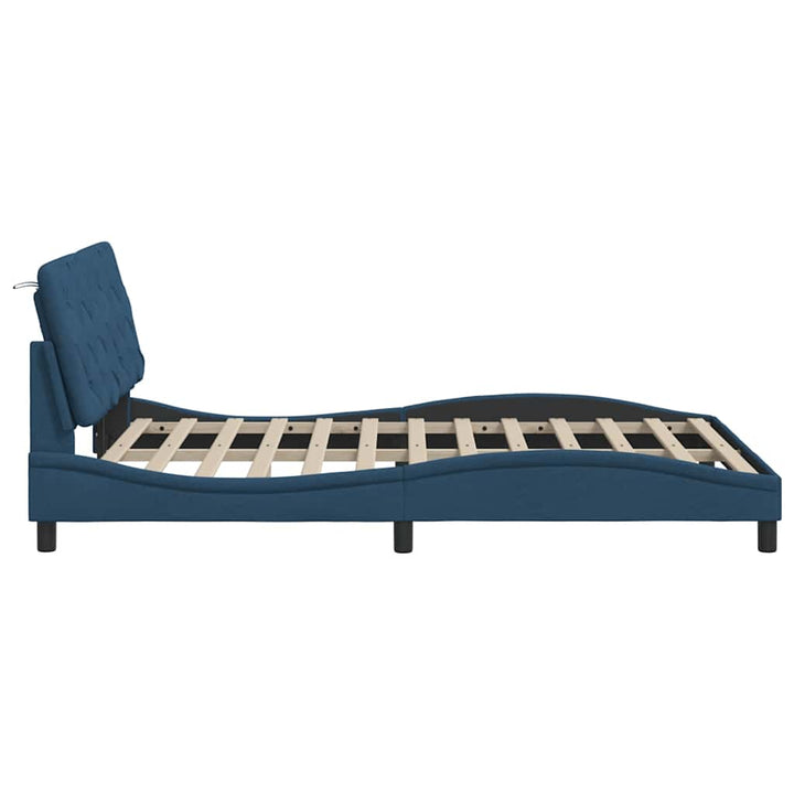 Bed Frame With Led Without Mattress Blue Fabric