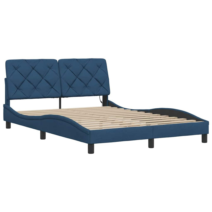 Bed Frame With Led Without Mattress Blue Fabric