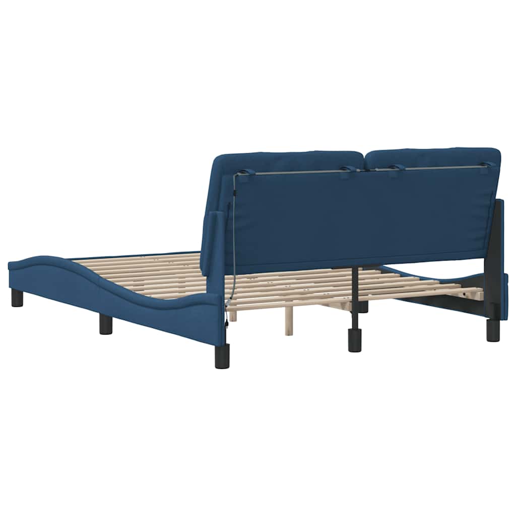 Bed Frame With Led Without Mattress Blue Fabric