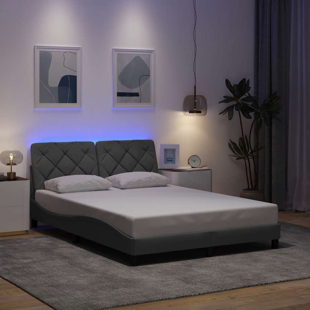 Bed Frame With Led Without Mattress Blue Fabric