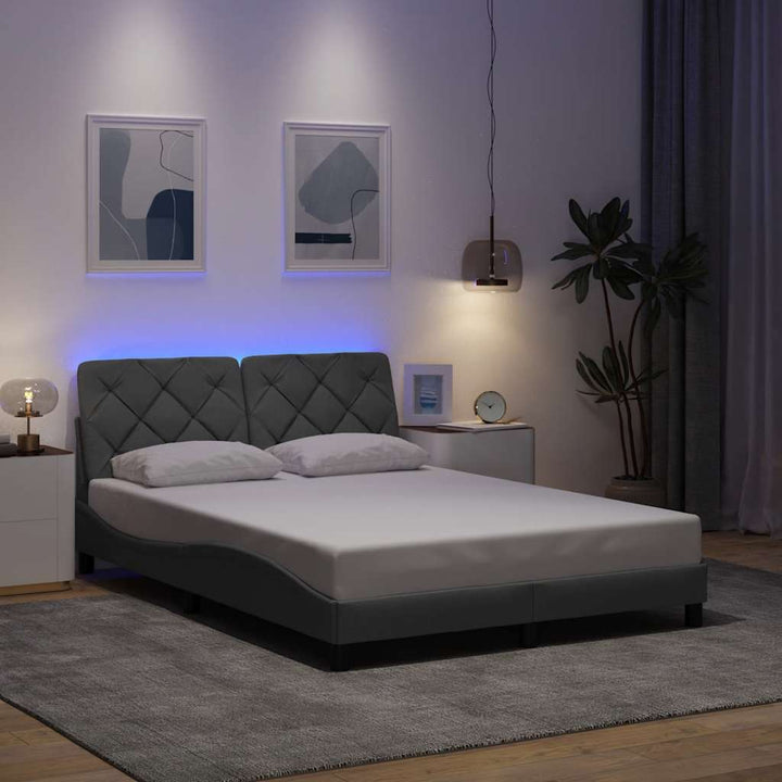 Bed Frame With Led Without Mattress Blue Fabric