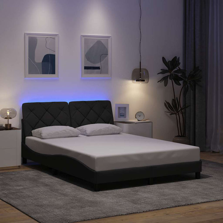 Bed Frame With Led Without Mattress Blue Fabric