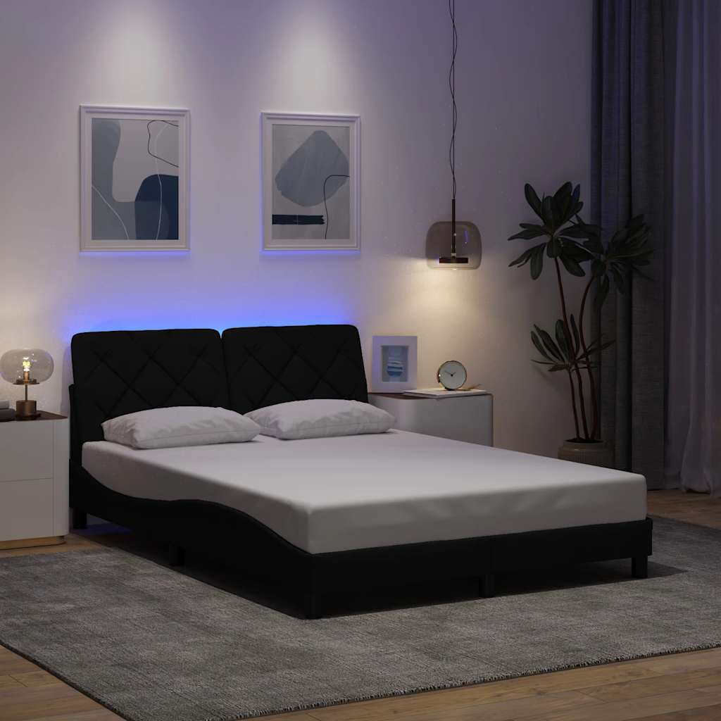 Bed Frame With Led Without Mattress Blue Fabric