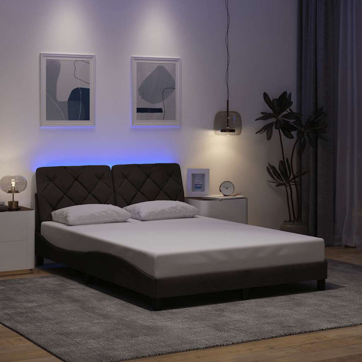 Bed Frame With Led Without Mattress Blue Fabric