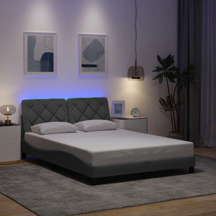 Bed Frame With Led Without Mattress Blue Fabric