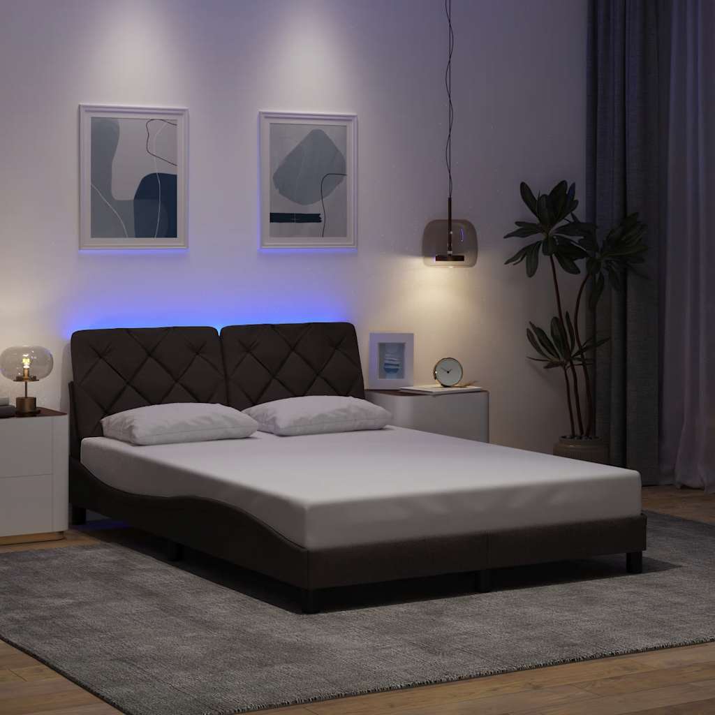 Bed Frame With Led Without Mattress Blue Fabric