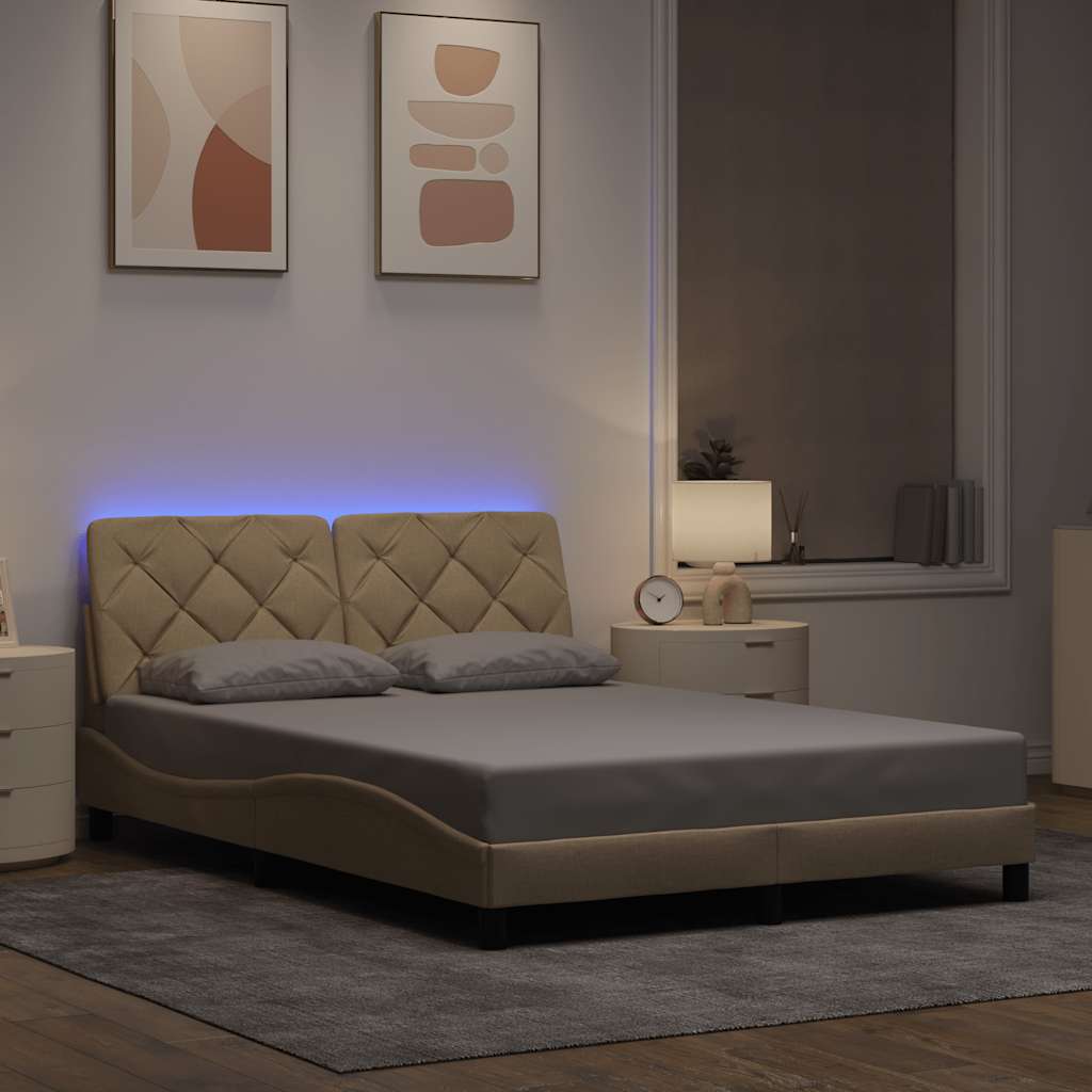 Bed Frame With Led Without Mattress Blue Fabric