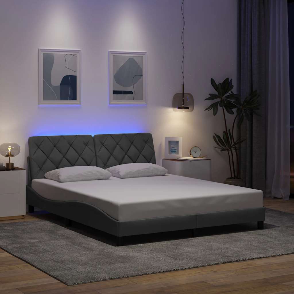 Bed Frame With Led Without Mattress Blue Fabric