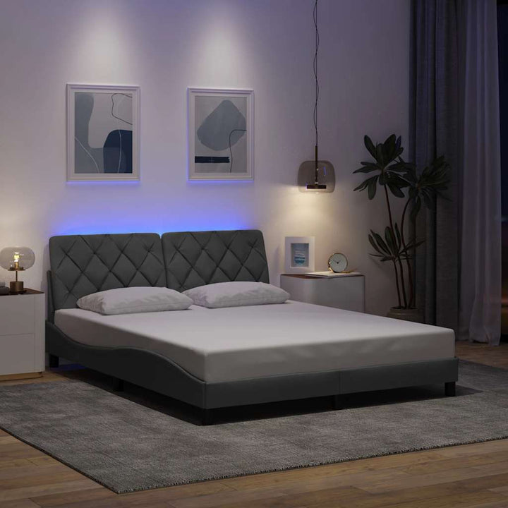Bed Frame With Led Without Mattress Blue Fabric