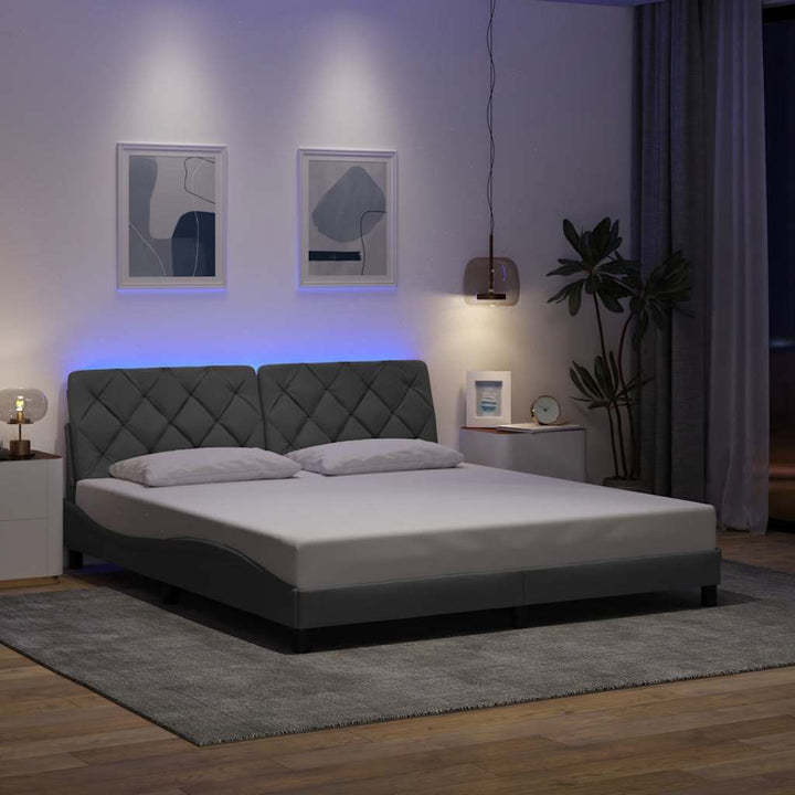 Bed Frame With Led Without Mattress Blue Fabric