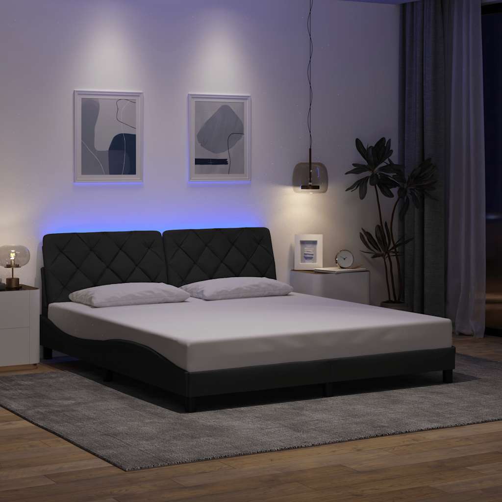 Bed Frame With Led Without Mattress Blue Fabric